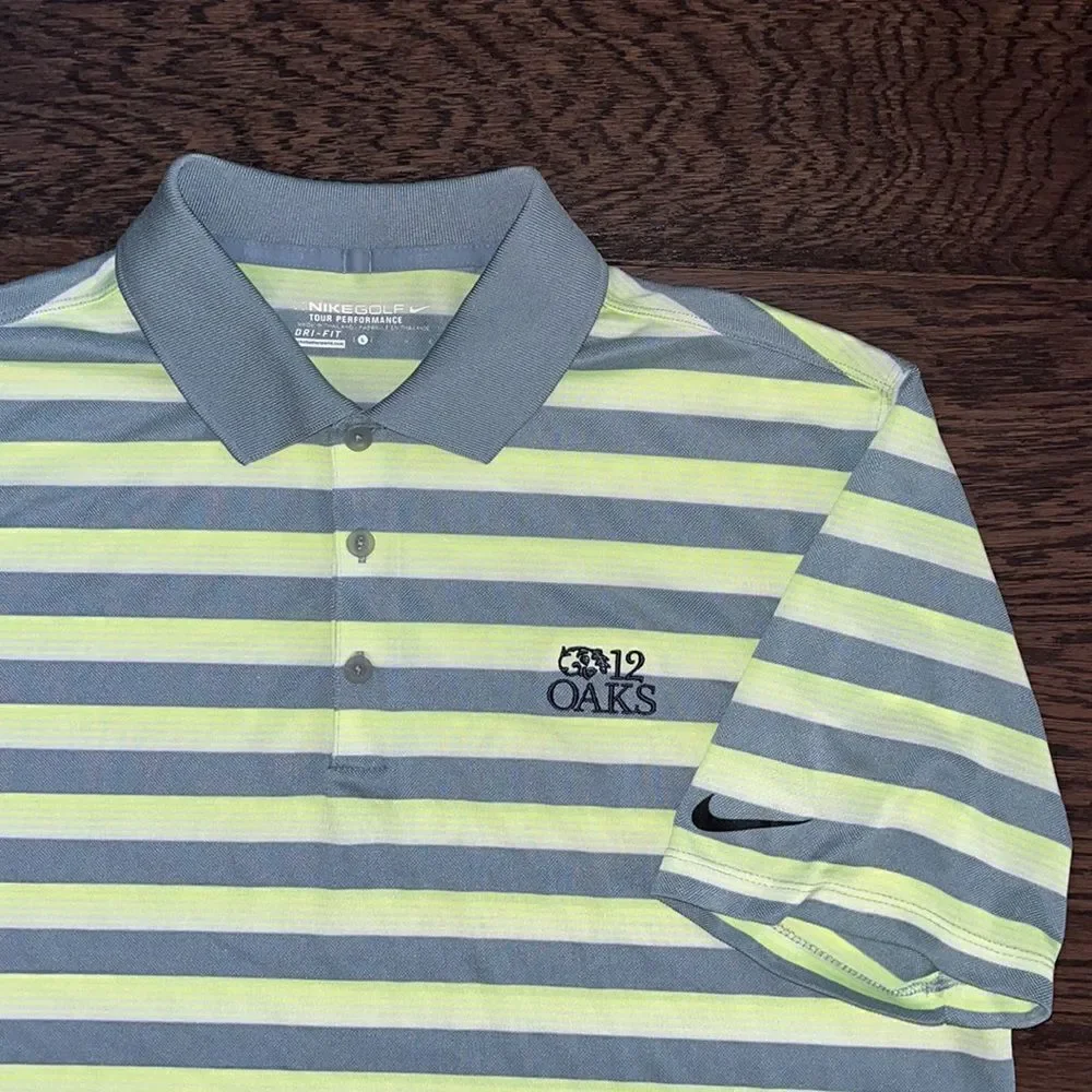 Nike Tour Performance Neon/Gray 12 Oaks Raleigh NC area Golf Course shirt L